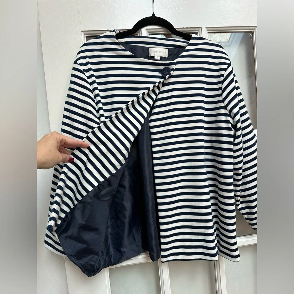 Erin London Striped Overcoat Blazer Jacket Classic Breton Style Plus Size 1X